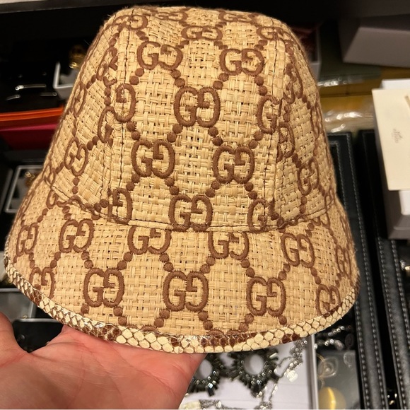 Authentic Gucci beige brown raffia snake trim hat - Picture 8 of 8
